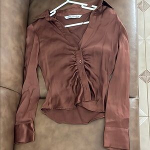 Zara Brown Ruched Women's Top